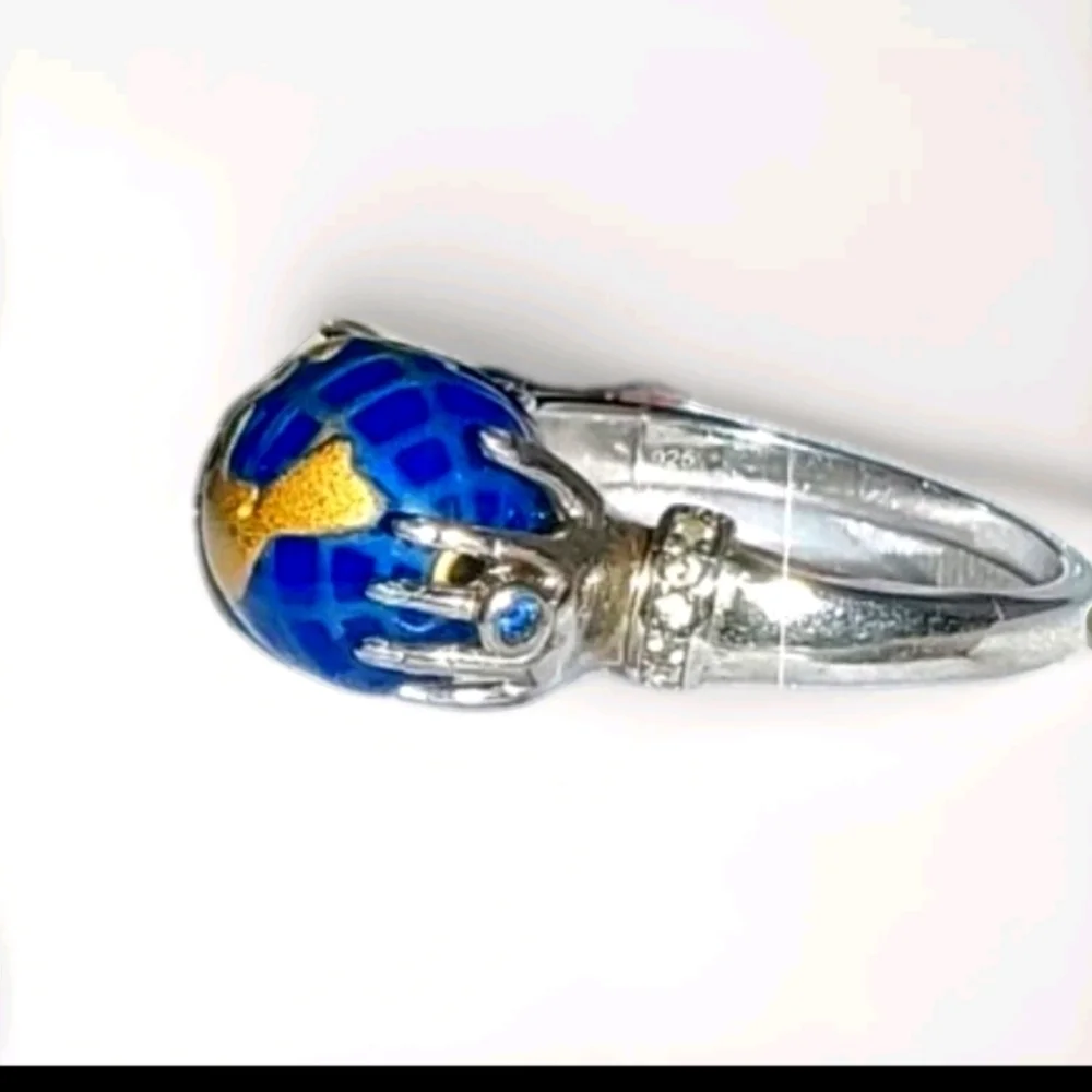 Jade Sapphire White Zircon Platinum Plated Sterling Silver Ring Size 8